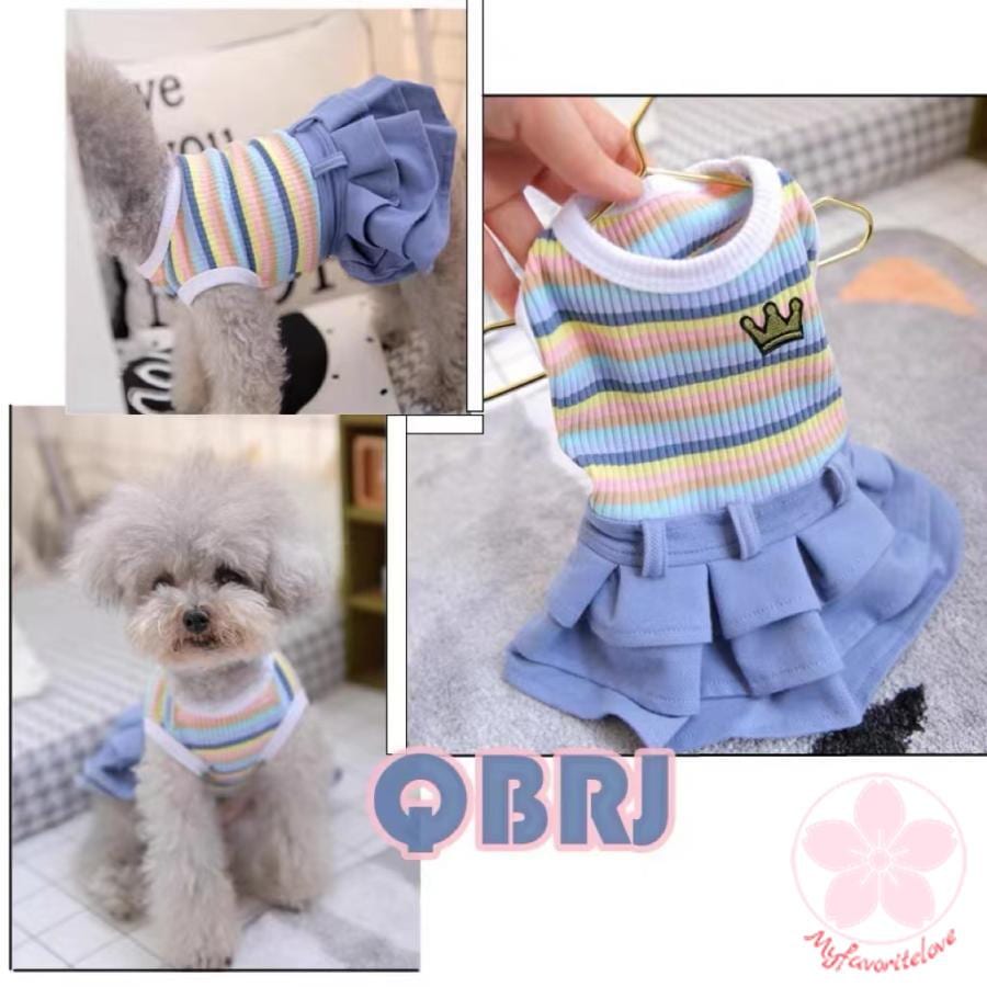 品質いいな新品 ペット 服 安い 犬 春 夏 秋 ボーダー デニム フリル ワンピース かわいい 可愛い ハイブランド 猫 ドッグ ウェア