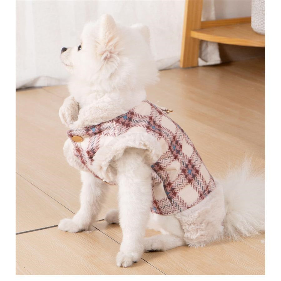 人気商品超目玉 犬服 ペットウェア 犬の服 厚手 Dカン付き チェック柄 ドッグウェア ペット用品 可愛い 暖かい 秋冬春 裏ボア 防寒 モコモコ ふわふわ 散歩