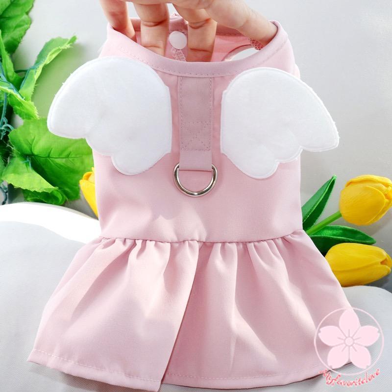 新作登場 ペット服 安い 犬 春 夏 秋 天使の羽 ワンピース フリル ウェアハーネス かわいい 可愛い 猫 ドッグウェア
