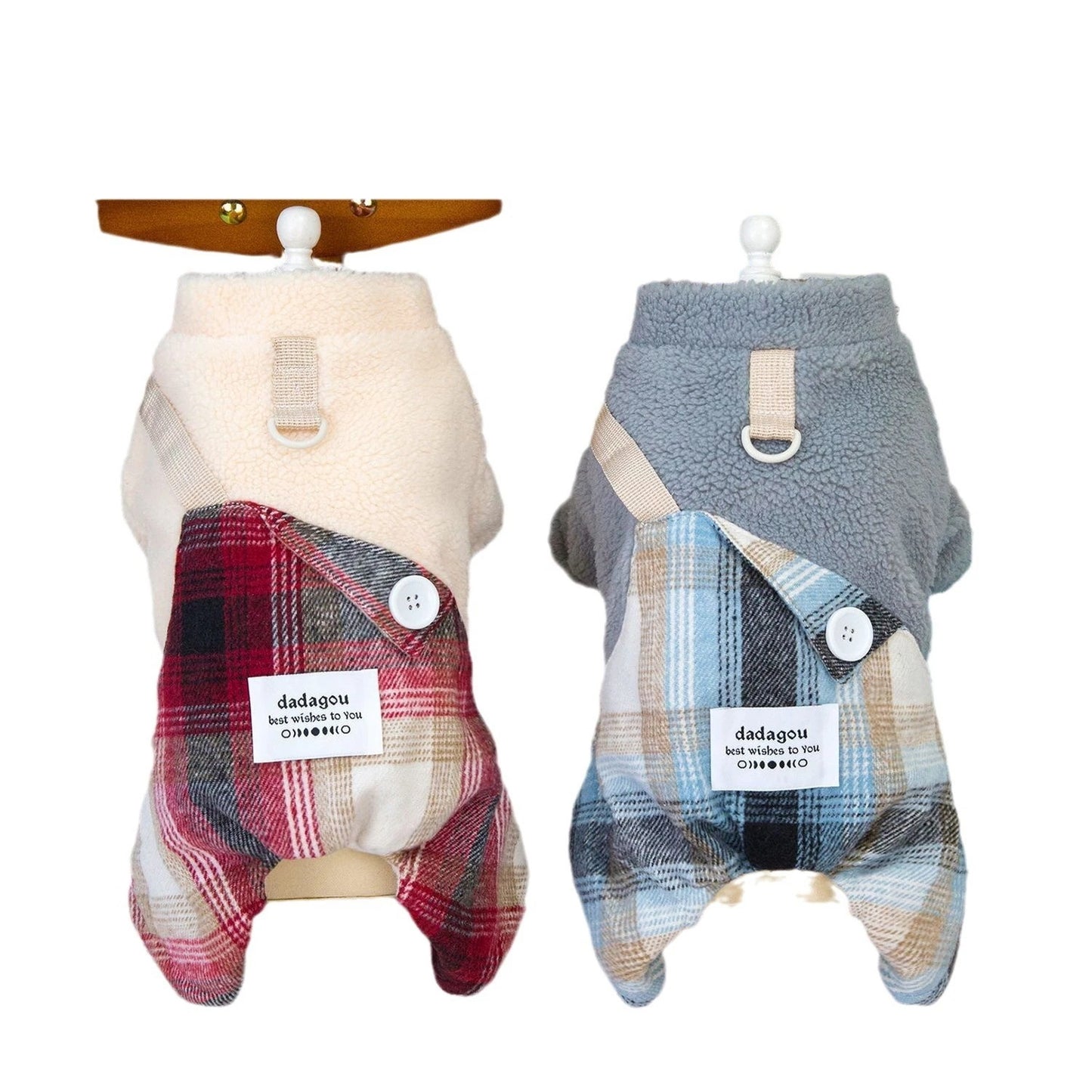 人気犬の服ペット服小型犬や猫が秋と冬に着用することができます暖かく快適なチェック柄の四本足のズボンに代わって