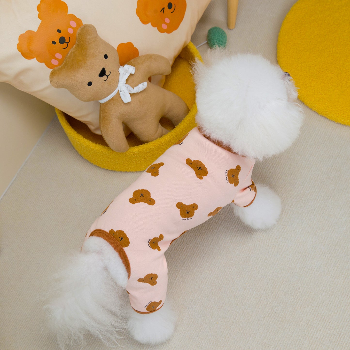 ペット用品 犬の服 猫 小型犬 服 快適 ストレッチ 4色 プリント クマ 四足 部屋着