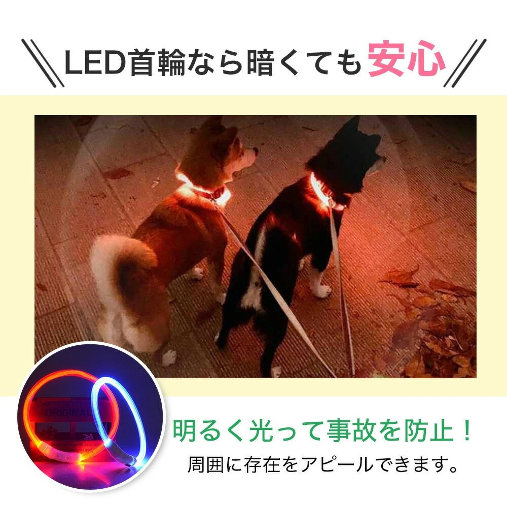 首輪 犬 光る 猫 LEDライト 犬の首輪 USB充電式 ペット 小型犬 中型犬 大型犬 35cm 50cm 70cm LED ライト ペット用品 ドッググッズ