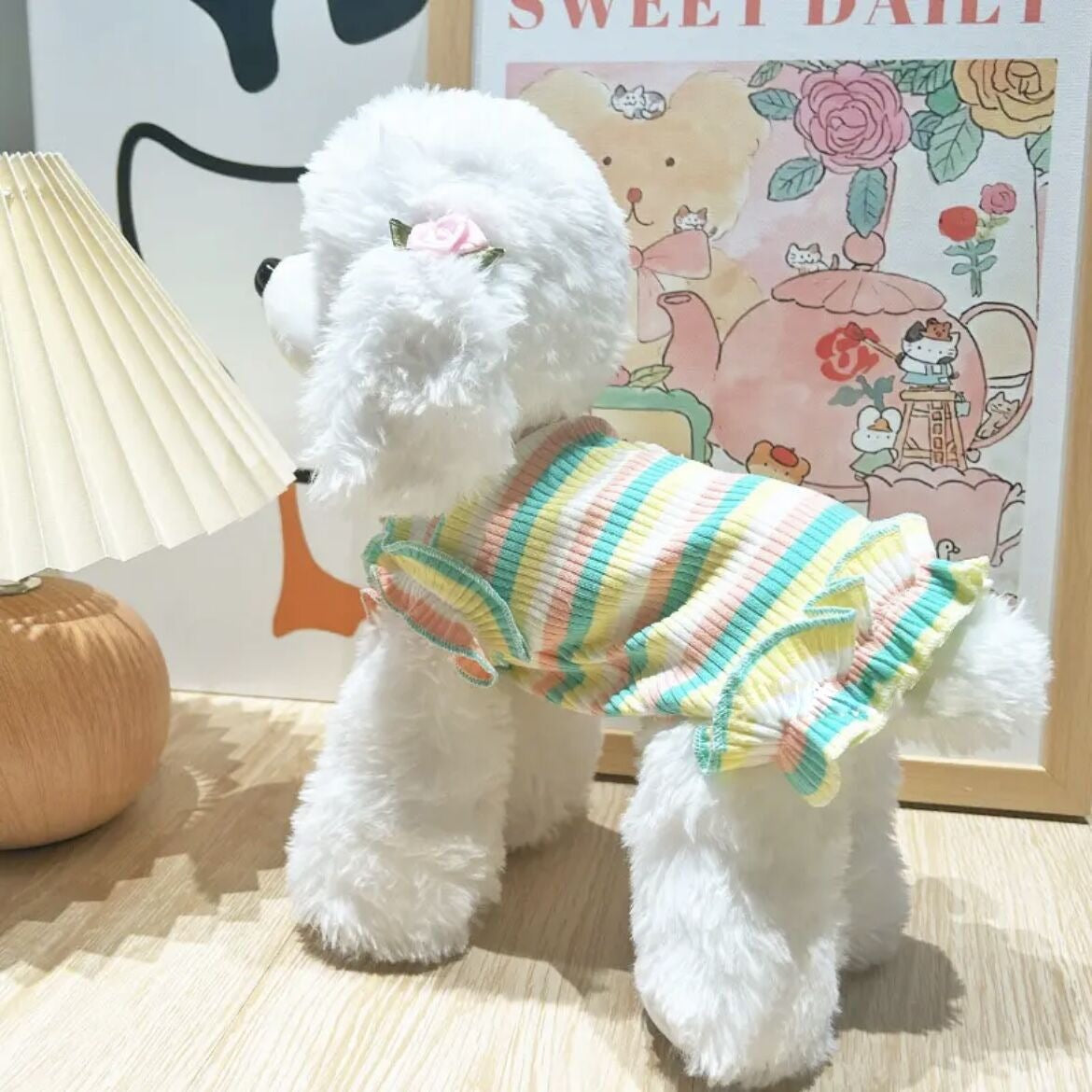 夏用 カラフルストライプ花柄ベスト 小型犬用 涼感素材 通気性抜群 トイ・プードル チワワ ポメラニアン 犬 服 犬 服 犬服 犬の服 ペット用品 ハーネス 小型犬
