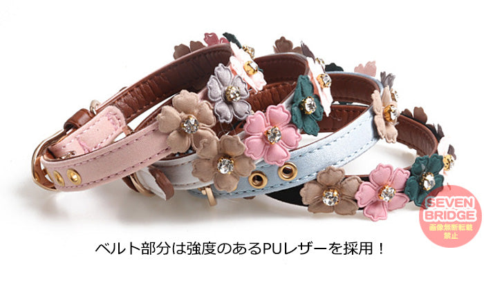 小型犬 犬 フラワー 猫 中型犬 キャット ドッグ ペットグッズ ペット カラフル レザー 首輪 花