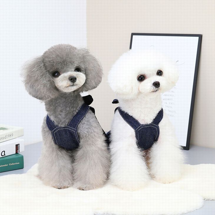 ペットウェアデニム 犬 服 新作秋冬 ペット服 犬猫服 快適で可愛い 春 小型犬 ペット服 けん引 マジックテープ着脱 ワンピース リードも付けれるペットウェア