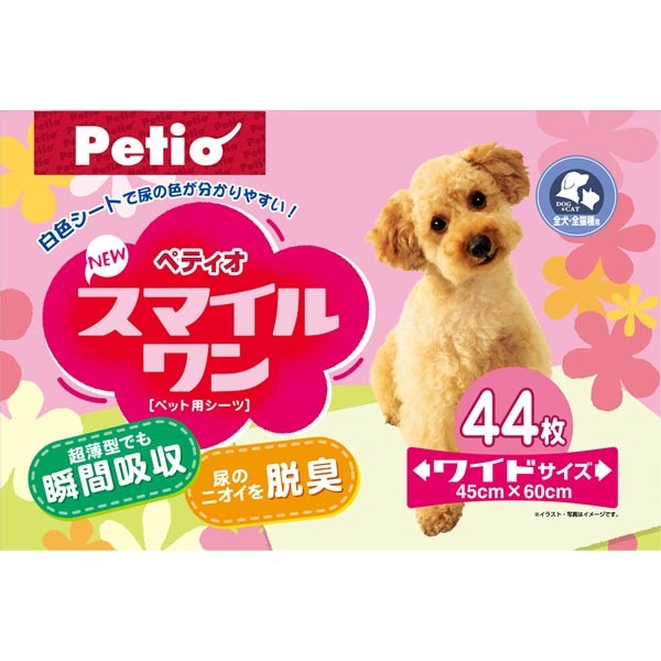 <a href="https://www.qoo10.jp/gmkt.inc/Search/brand.aspx?brandno=66334" target="_blank" class="title_brand" id="btn_brand" title="ペティオ">ペティオ</a>NEWスマイルワン ワイド 44枚 犬猫用 イヌ ネコ シーツ シーツ ワイド NEWスマイルワン