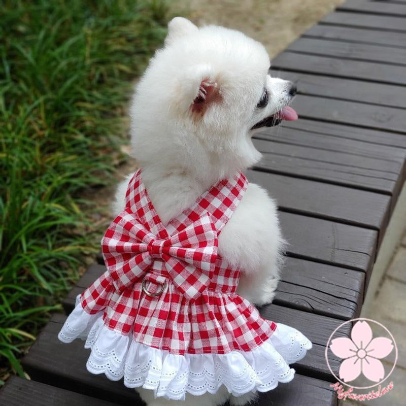 品質いいな新品 ペット 服 安い 犬 春 夏 秋 ギンガム チェック フリル ワンピース かわいい 可愛い ハイブランド 猫 ドッグウェア