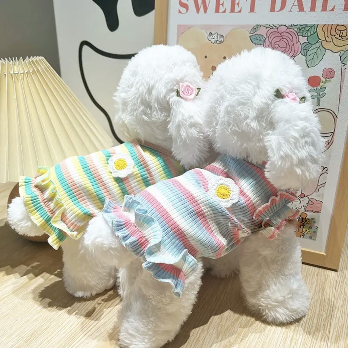 夏用 カラフルストライプ花柄ベスト 小型犬用 涼感素材 通気性抜群 トイ・プードル チワワ ポメラニアン 犬 服 犬 服 犬服 犬の服 ペット用品 ハーネス 小型犬