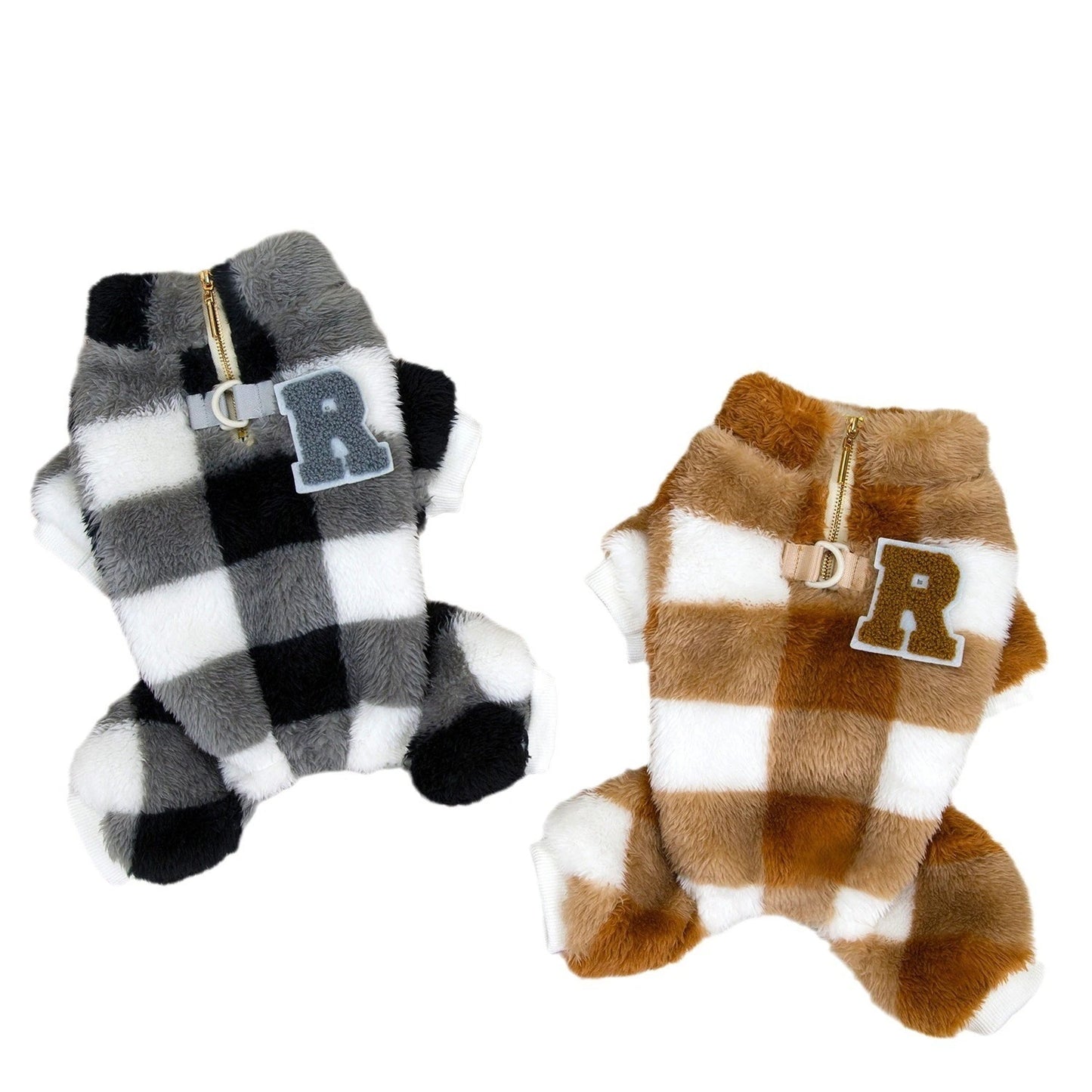 人気犬の服ペットの服小型犬猫が着ることができる秋冬暖かい快適なビッグチェック柄四本足フリースジャケット