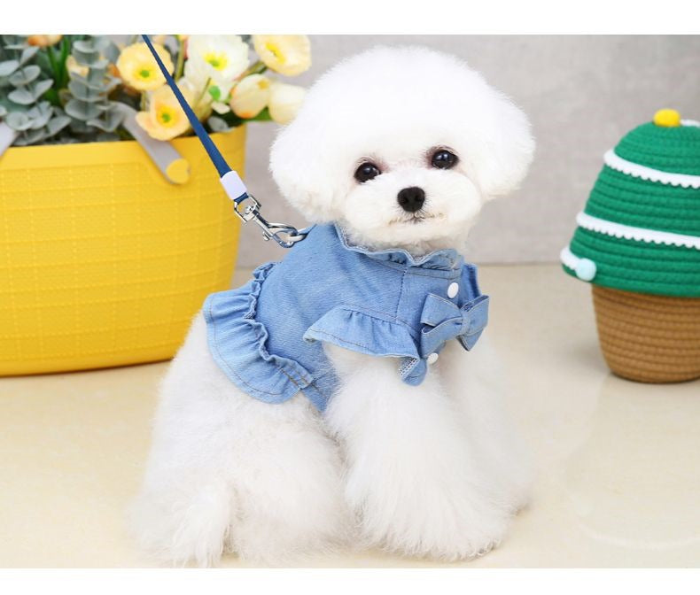 ペットの猫の服の王女の子犬のデニムのスカートのベスト メガ割ワンピースパンツトートバッグ