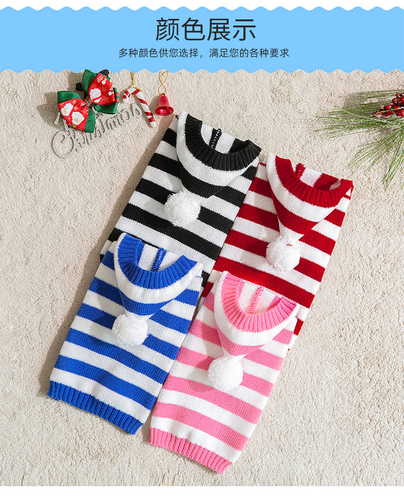 人气新作ホット冬ペット セーター クリスマス小型および中型犬ストライプ フード付きセーター ニット ペット服