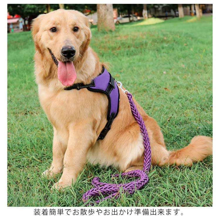全10色×3点セット!犬 ハーネス ペットハーネス 中型犬 大型犬 ハーネスリードセット ウェアハーネス 犬用 脱出防止 首輪 ナイロン 調整可能 光反射 夜安全 通気