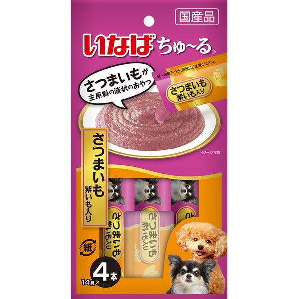 <a href="https://www.qoo10.jp/gmkt.inc/Search/brand.aspx?brandno=77771" target="_blank" class="title_brand" id="btn_brand" title="いなばペットフード">いなばペットフード</a>いなば ちゅ~る さつまいも 紫いも入り 14g×4本