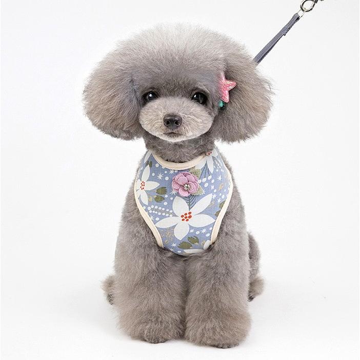 キャット ハーネス 犬 メッシュ リード付 ドッグ リボン ラインストーン コサージュ 胴輪 フラワー ウェアハーネス ペット