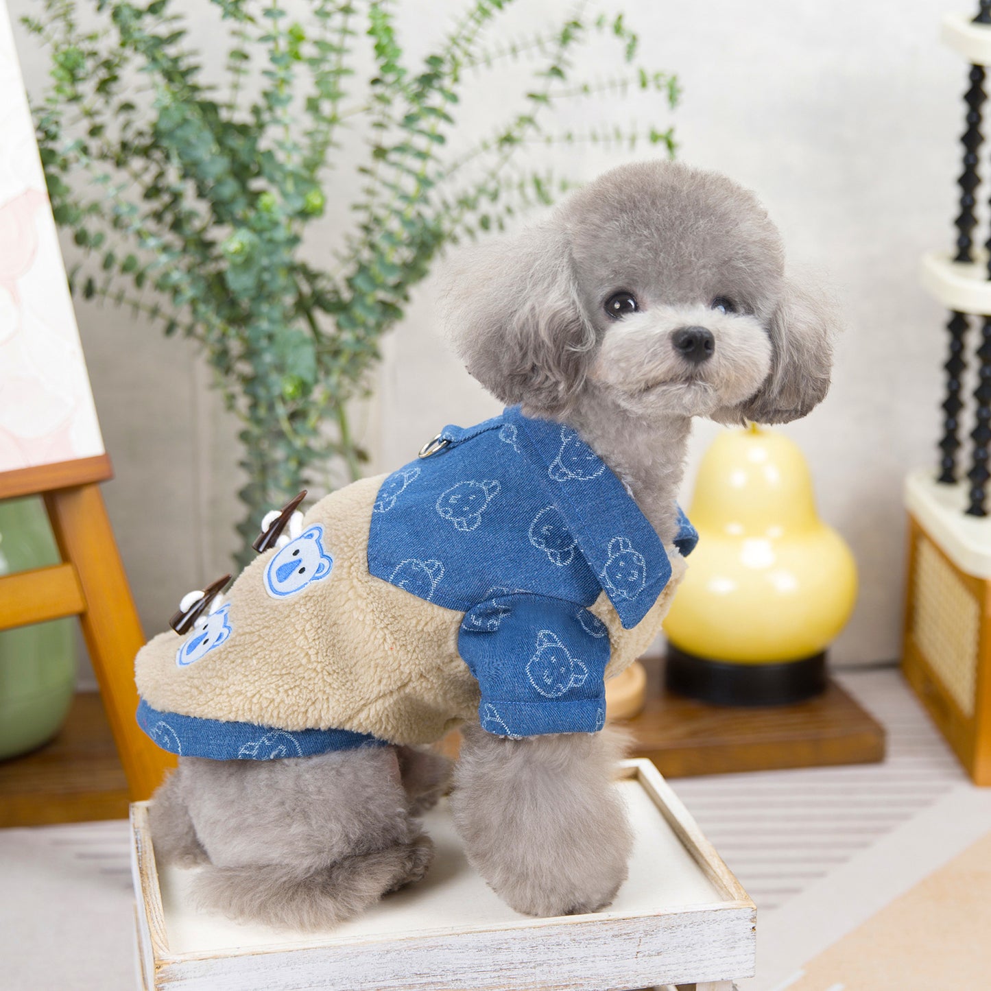 人気犬の服 ペットの服 小型犬や猫が着ることができる秋と冬暖かく快適なベアクロコボタン綿コート