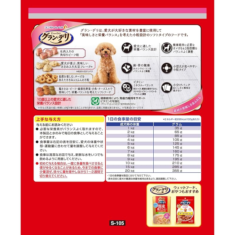 【即納】グラン・デリ グランデリ ドッグフード ソフト ふっくら仕立て シニア 10歳以上用 鶏ささみ・ビーフ・緑黄色野菜・小魚・チーズ・角切りビーフ粒入り 700g 国産 ユニチャーム