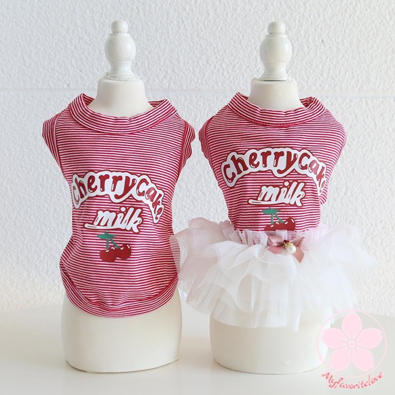 新入庫 ペット 服 安い 犬 春 夏 秋 さくらんぼ 柄 ボーダー タンクトップ ワンピース かわいい 可愛い ハイブランド 猫 ドッグウェア