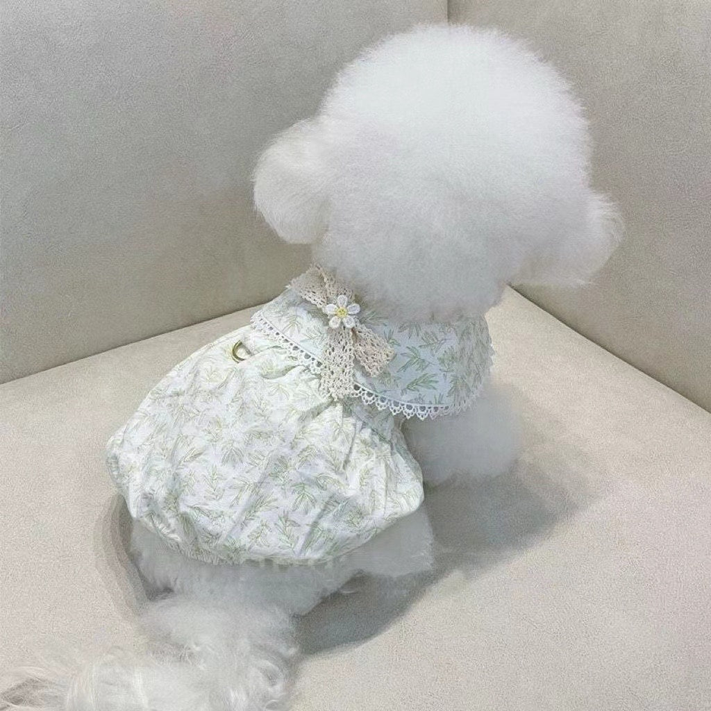 【新作犬猫服 登場】 犬服 ペット服 犬 洋服 犬服夏薄手リード付きバックル花柄スカート新作ペット服