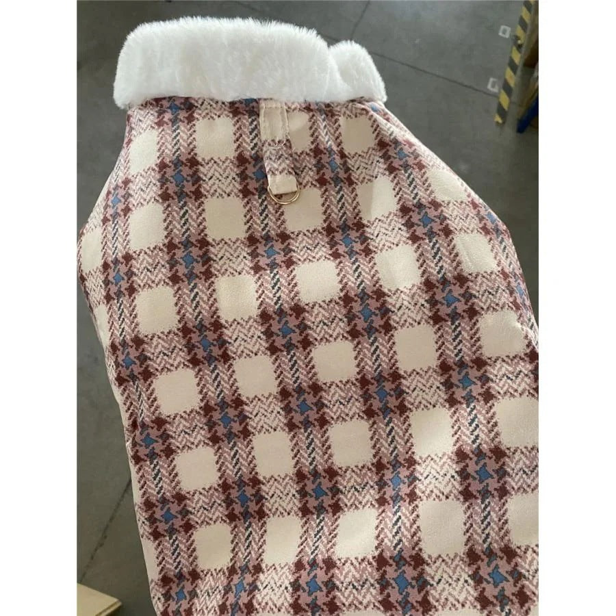 人気商品超目玉 犬服 ペットウェア 犬の服 厚手 Dカン付き チェック柄 ドッグウェア ペット用品 可愛い 暖かい 秋冬春 裏ボア 防寒 モコモコ ふわふわ 散歩