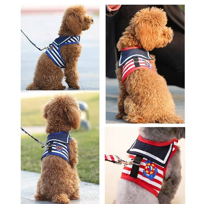 犬 猫 メッシュ ハーネス ペット キャット リード付 セーラー 服 ボーダー ドッグ 胴輪 マリン