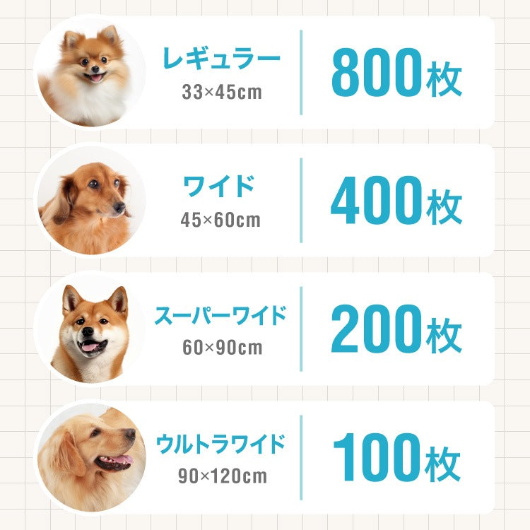 <a href="https://www.qoo10.jp/gmkt.inc/Search/brand.aspx?brandno=134820" target="_blank" class="title_brand" id="btn_brand" title="リコメン堂">リコメン堂</a>ペットシーツ 薄型 レギュラー 800枚 ワイド 400枚 スーパーワイド 200枚 ウルトラワイド 100枚 ホワイト 白 大容量 超吸収 抗菌 消臭 トイレシート トイレシーツ ペットシート