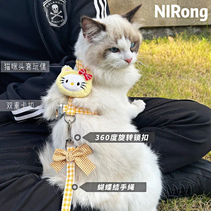 メガ割日系かわいい蝶ネクタイ猫牽引ロープウサギ首輪猫チェーン工字型散歩ロープは外出を調節できる914