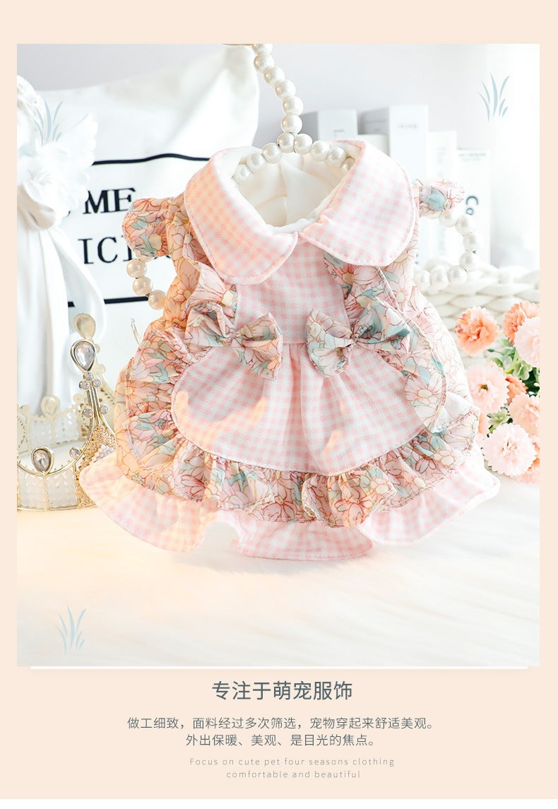 新作 猫犬 ペットウェア 2色XS-XL春秋冬スエード入り厚手タイプ犬の服かわいい猫の新生ミルク犬のミルク猫のプリンセスワンピース子犬マシュマロ小型犬ペットテディ服キャミソールさいころ甘いロリータの猫