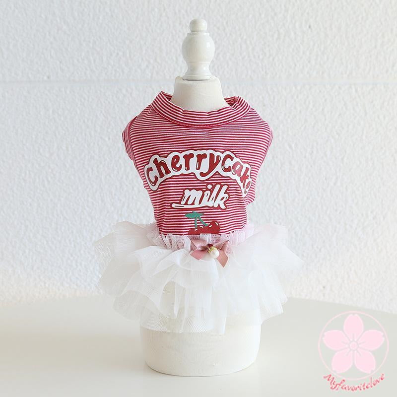 新入庫 ペット 服 安い 犬 春 夏 秋 さくらんぼ 柄 ボーダー タンクトップ ワンピース かわいい 可愛い ハイブランド 猫 ドッグウェア