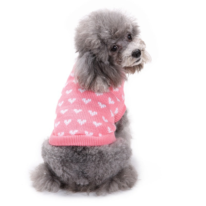 人気 可愛い ペット服 秋冬暖かいレッドピンクハート犬の服セータースカート休日クリスマス新年ペット服