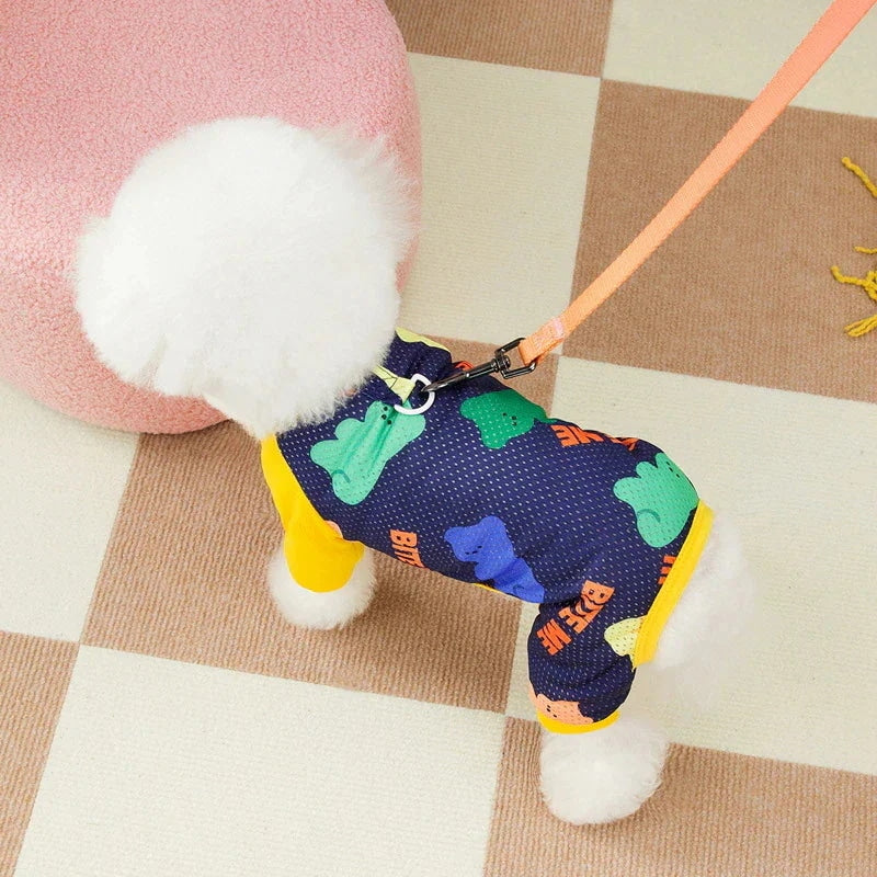 犬服 ペットウェア 春夏新作テディ通気服ペットホームウェアメッシュ4本足ズボン