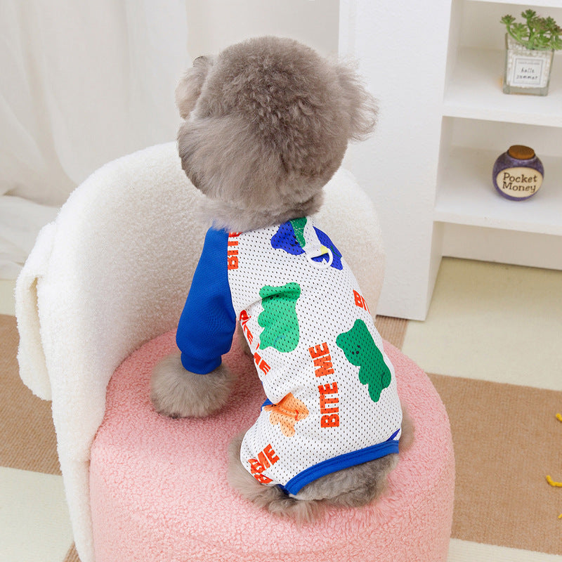 犬服 ペットウェア 春夏新作テディ通気服ペットホームウェアメッシュ4本足ズボン