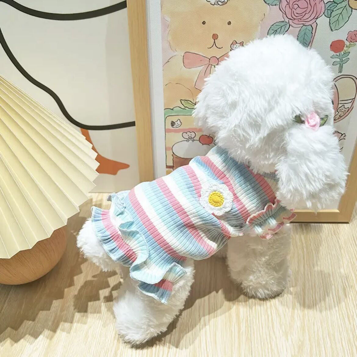 夏用 カラフルストライプ花柄ベスト 小型犬用 涼感素材 通気性抜群 トイ・プードル チワワ ポメラニアン 犬 服 犬 服 犬服 犬の服 ペット用品 ハーネス 小型犬