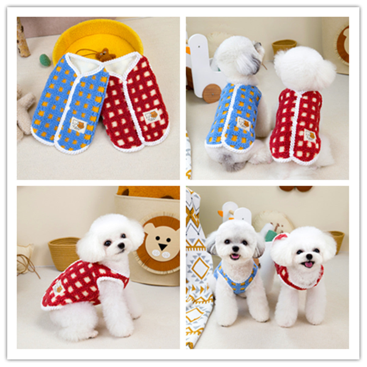 人気ペット用品犬服猫小型犬厚手フリース快適立体格子縞フリースベスト
