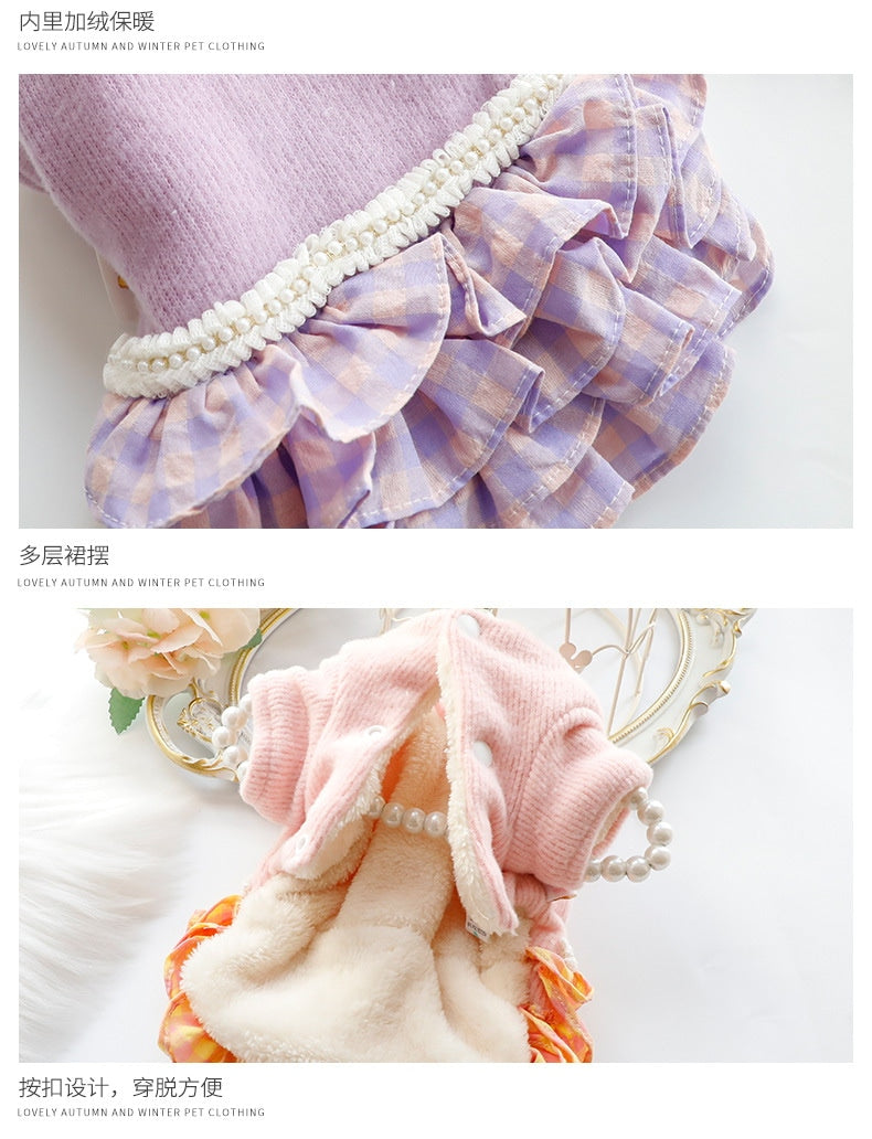 2色の新金犬の服かわいい猫のバブルスリーブロリータお姫様リボン本ピンクワンピース新生ミルク犬のミルク猫の子犬マシュマロ小型犬ペットテディ服CXDZ23
