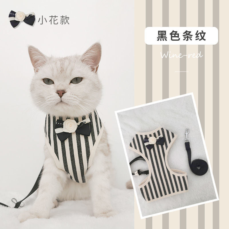 品質保証 ハーネス 犬 猫 おしゃれ ストライプ 簡単装着 かわいい 脱げない メッシュ 小型犬 中型犬 ネコ 胴輪 リードセット 散歩 リボン ペット ドッグ キャット 犬猫用