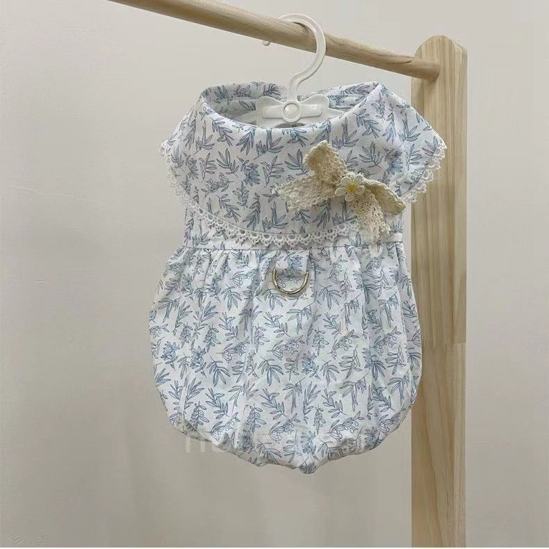【新作犬猫服 登場】 犬服 ペット服 犬 洋服 犬服夏薄手リード付きバックル花柄スカート新作ペット服