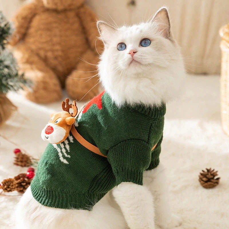 猫クリスマスお祭り秋冬ヘラジカクロスボディニットジャンパー犬暖かいハロウィンペット服