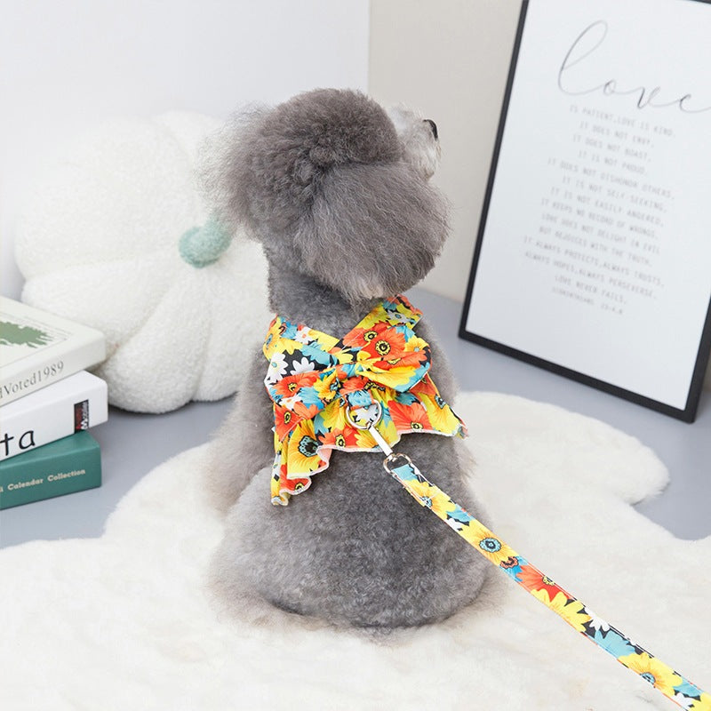 ドレス ドッグ リボン リード キャット ワンピース ウェアハーネス 服 胴輪 犬 ハーネス 付 ペット フラワー