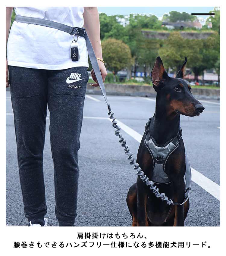 高い人気 リード 犬 ハンズフリー 腰に巻ける 肩掛け 犬リード 大型犬 中型犬 小型犬 しつけ用リード 犬と一緒にランニング/ジョギング/散歩用 ベルト ショルダー ポール留め マルチ ペット用品