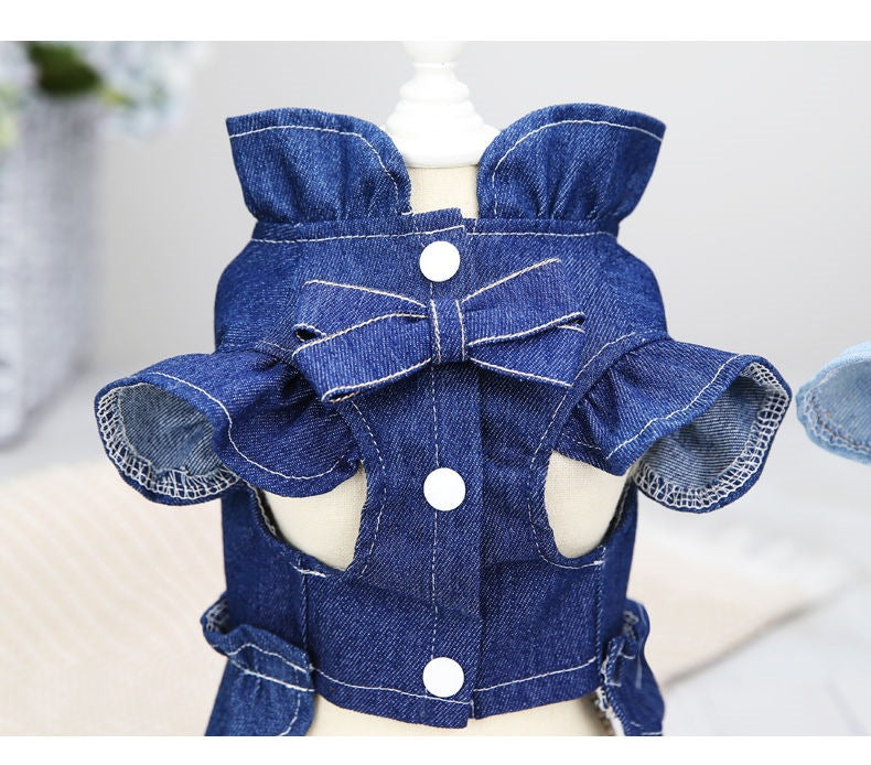 ペットの猫の服の王女の子犬のデニムのスカートのベスト メガ割ワンピースパンツトートバッグ