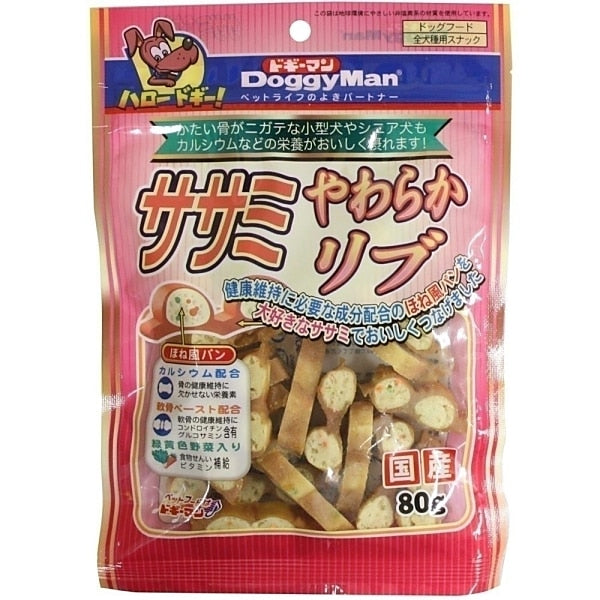 <a href="https://www.qoo10.jp/gmkt.inc/Search/brand.aspx?brandno=25753" target="_blank" class="title_brand" id="btn_brand" title="ドギーマン">ドギーマン</a>ササミやわらかリブ 80g