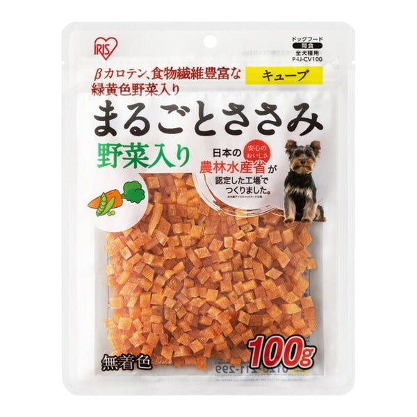 <a href="https://www.qoo10.jp/gmkt.inc/Search/brand.aspx?brandno=49458" target="_blank" class="title_brand" id="btn_brand" title="アイリスオーヤマ">アイリスオーヤマ</a>P-IJ-CV100 まるごとささみジャーキーキューブ (野菜入り 100g)