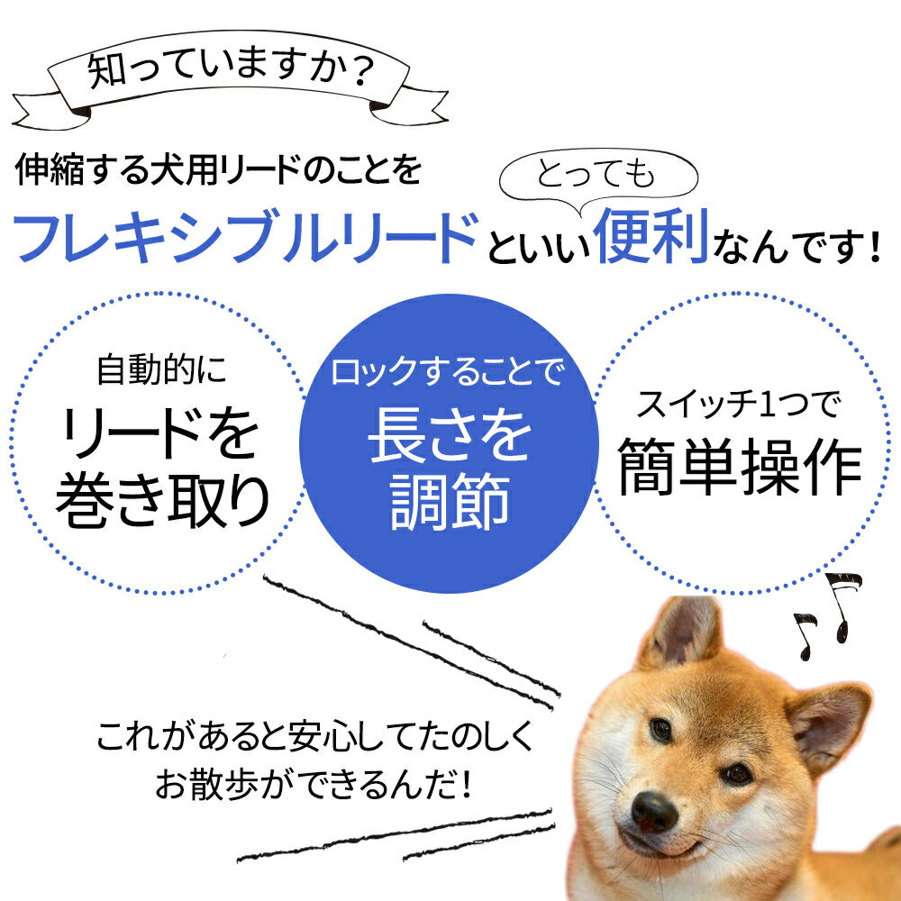 犬 フレキシブルリード お散歩リード 散歩 5.0m ハンディ リール ペット 犬用 ペット用品 ドッグ 伸縮式 リールリード ハンディリード ペットリード