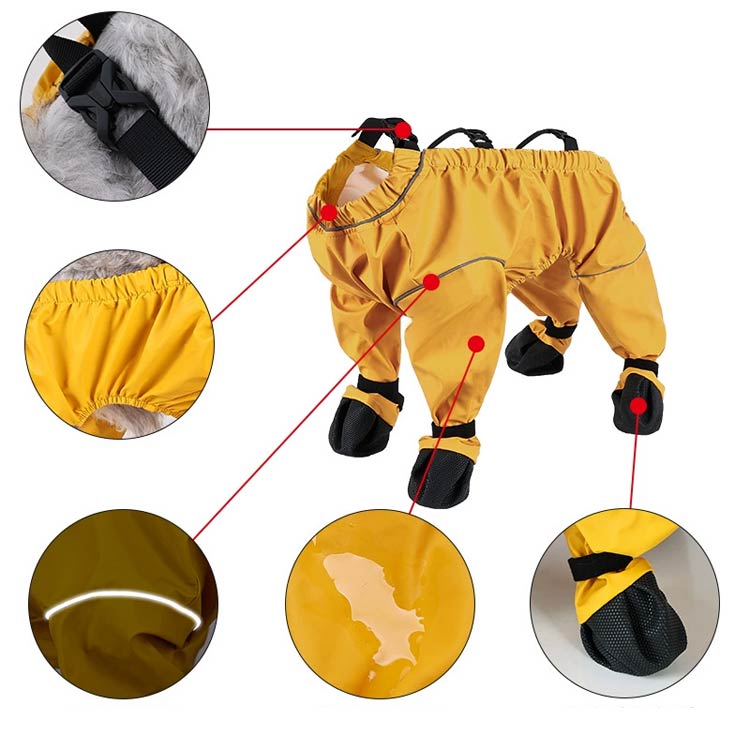 限定販売サスペンダー付き防水犬用ブーツ 防水 犬用シューズ 犬服 滑り止め 犬用レッグカバー 調節可能 サスペンダー付き 犬用レッグカバー レインパンツ 脱げない 屋外四本足パンツ 犬 肉球保護 汚れ