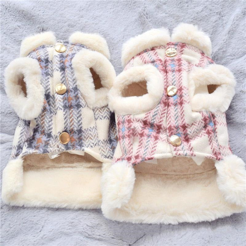 人気商品超目玉 犬服 ペットウェア 犬の服 厚手 Dカン付き チェック柄 ドッグウェア ペット用品 可愛い 暖かい 秋冬春 裏ボア 防寒 モコモコ ふわふわ 散歩