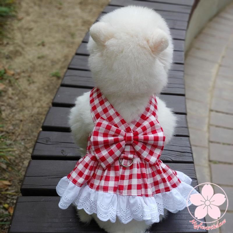 品質いいな新品 ペット 服 安い 犬 春 夏 秋 ギンガム チェック フリル ワンピース かわいい 可愛い ハイブランド 猫 ドッグウェア