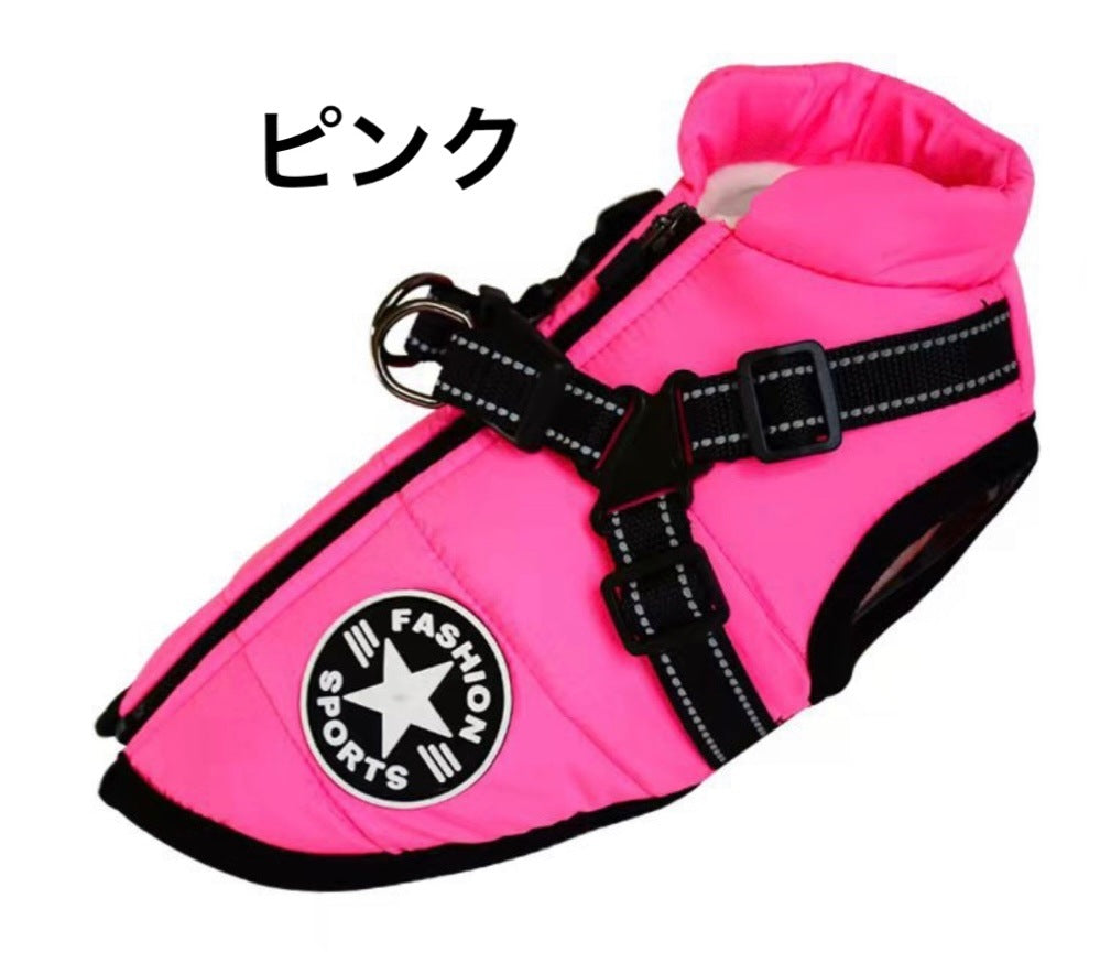 おしゃれ 秋冬 服 犬 ダウンハーネス付 犬服 ダウンジャケット 冬用 着せやすい ダウン 撥水加工 冬 小型犬 中型犬