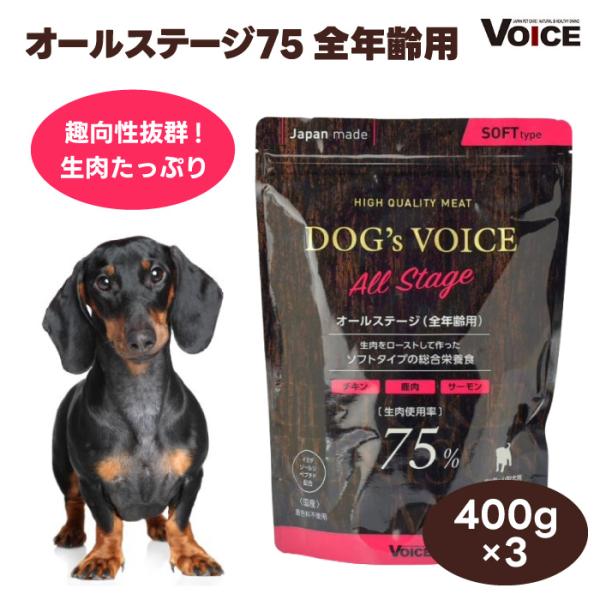 DOG s VOICE ドッグヴォイス オールステージ 75 全年齢用 プレミアムドッグフード 400g x3個 セミモイスト
