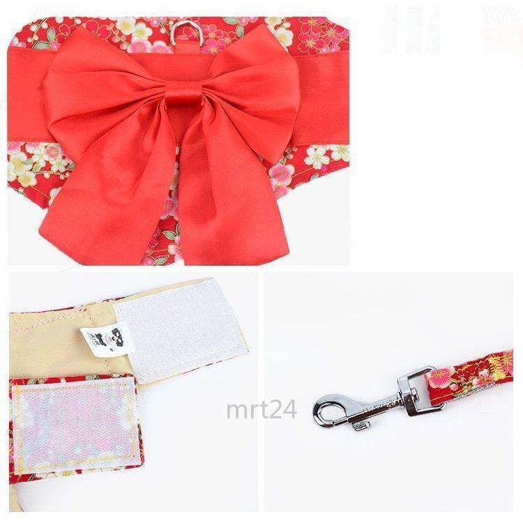 ドッグウェア 犬服 リード付き 着物風 和服風 和風 花柄 桜 薔薇 蝶 チョウ リボン帯 レトロ