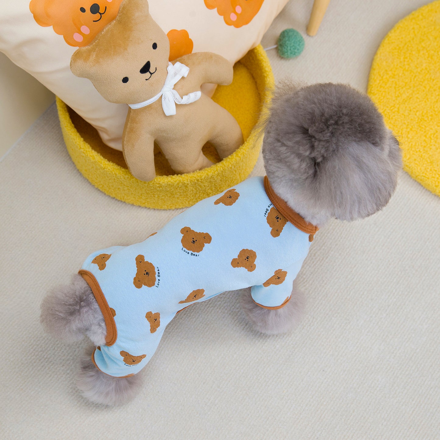 ペット用品 犬の服 猫 小型犬 服 快適 ストレッチ 4色 プリント クマ 四足 部屋着